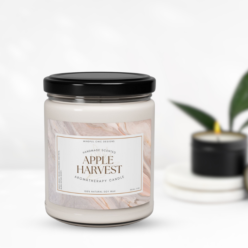 Apple Harvest Fall Scented Candle Natural Soy Wax Long-Lasting Aroma Cozy Autumn Decor Gift with True Ripe Apple and Spiced Notes eco-friendly fall candles for gifting - Mindful Chic Designs