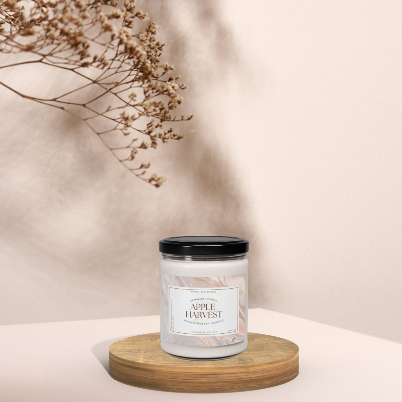 Apple Harvest Fall Scented Candle Natural Soy Wax Long-Lasting Aroma Cozy Autumn Decor Gift with True Ripe Apple and Spiced Notes eco-friendly fall candles for gifting - Mindful Chic Designs