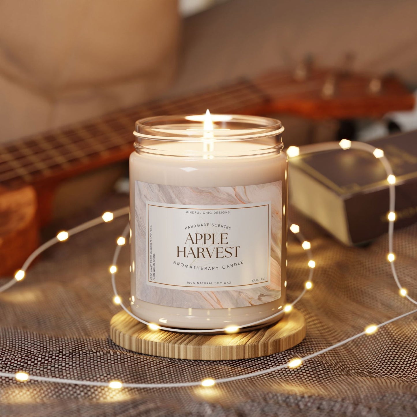 Apple Harvest Fall Scented Candle Natural Soy Wax Long-Lasting Aroma Cozy Autumn Decor Gift with True Ripe Apple and Spiced Notes eco-friendly fall candles for gifting - Mindful Chic Designs