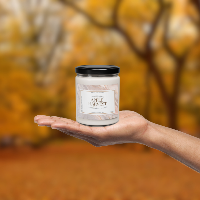 Apple Harvest Fall Scented Candle Natural Soy Wax Long-Lasting Aroma Cozy Autumn Decor Gift with True Ripe Apple and Spiced Notes eco-friendly fall candles for gifting - Mindful Chic Designs