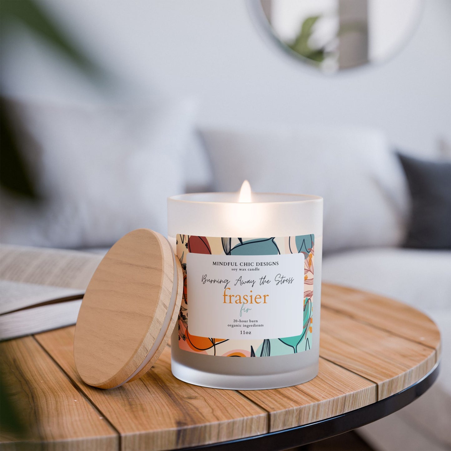 Frosted Glass Candle, Stress-Relief Frasier Fir Scented Home Decor, Aromatherapy Gift, Relaxation Candle, Christmas Candle, Holiday Candle - Mindful Chic Designs