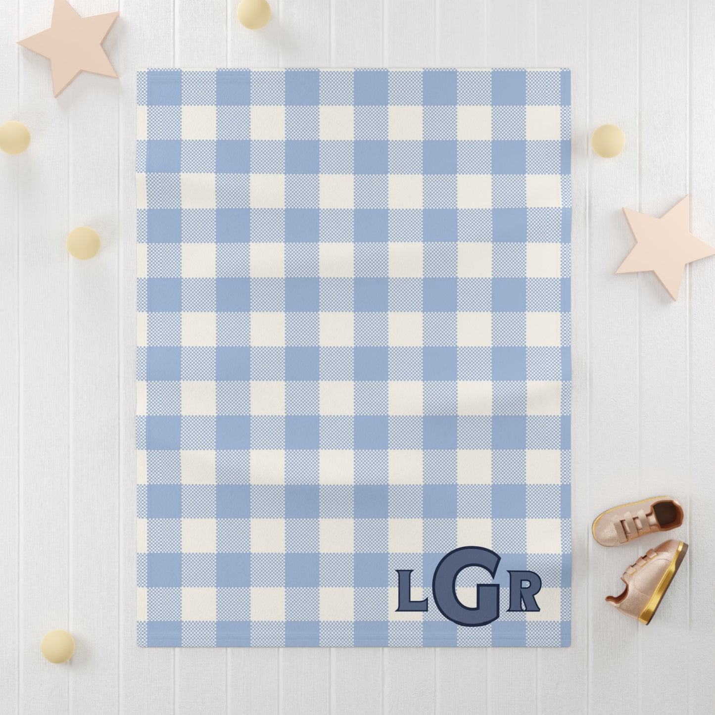 Personalized Fleece Baby Blanket with Custom Initials Blue and White Plaid Design Soft Newborn Blanket with Monogrammed Initials Custom baby blanket for baby shower gift - Mindful Chic Designs