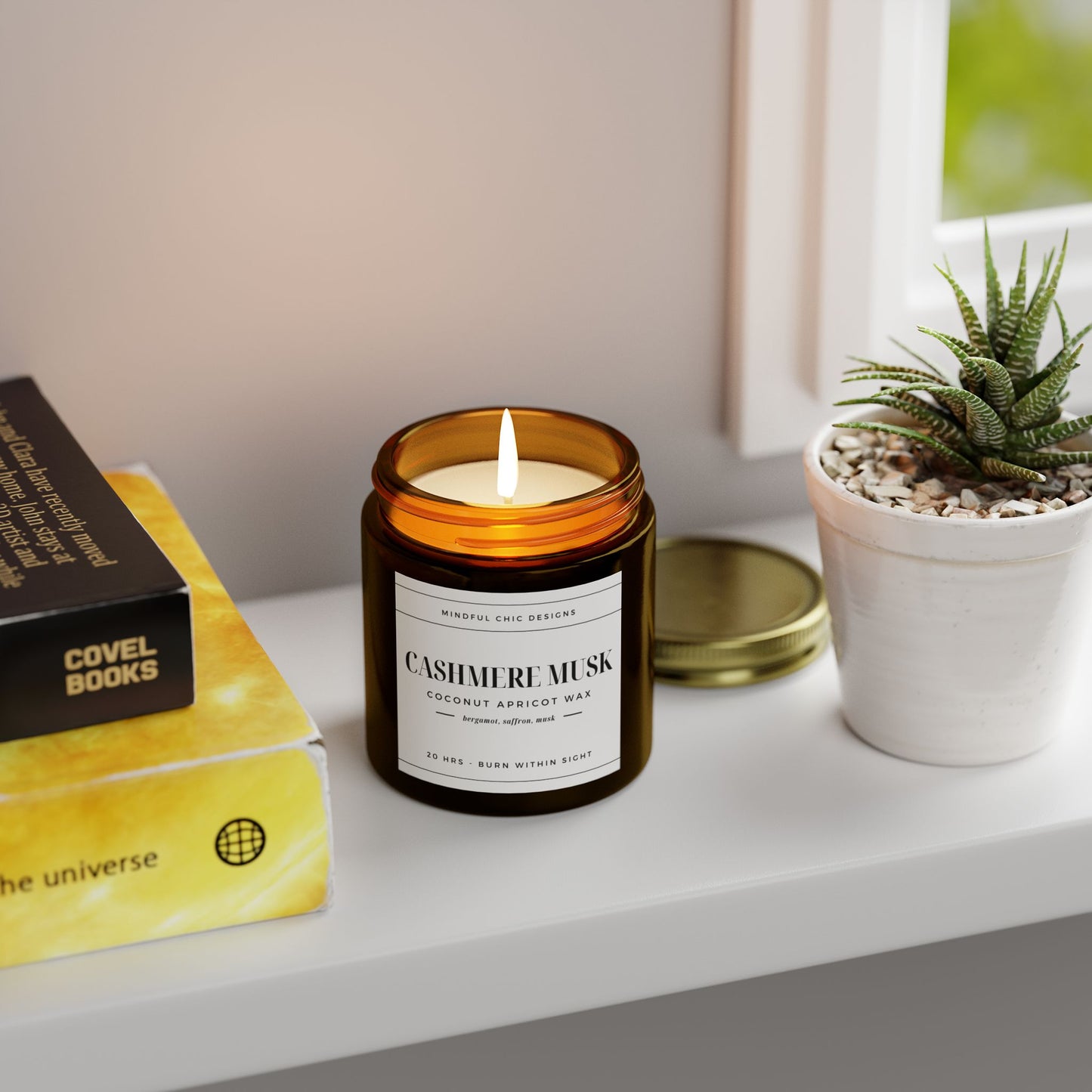 Scented Candle, Cashmere Musk, Amber Jar, 2 sizes - Mindful Chic Designs