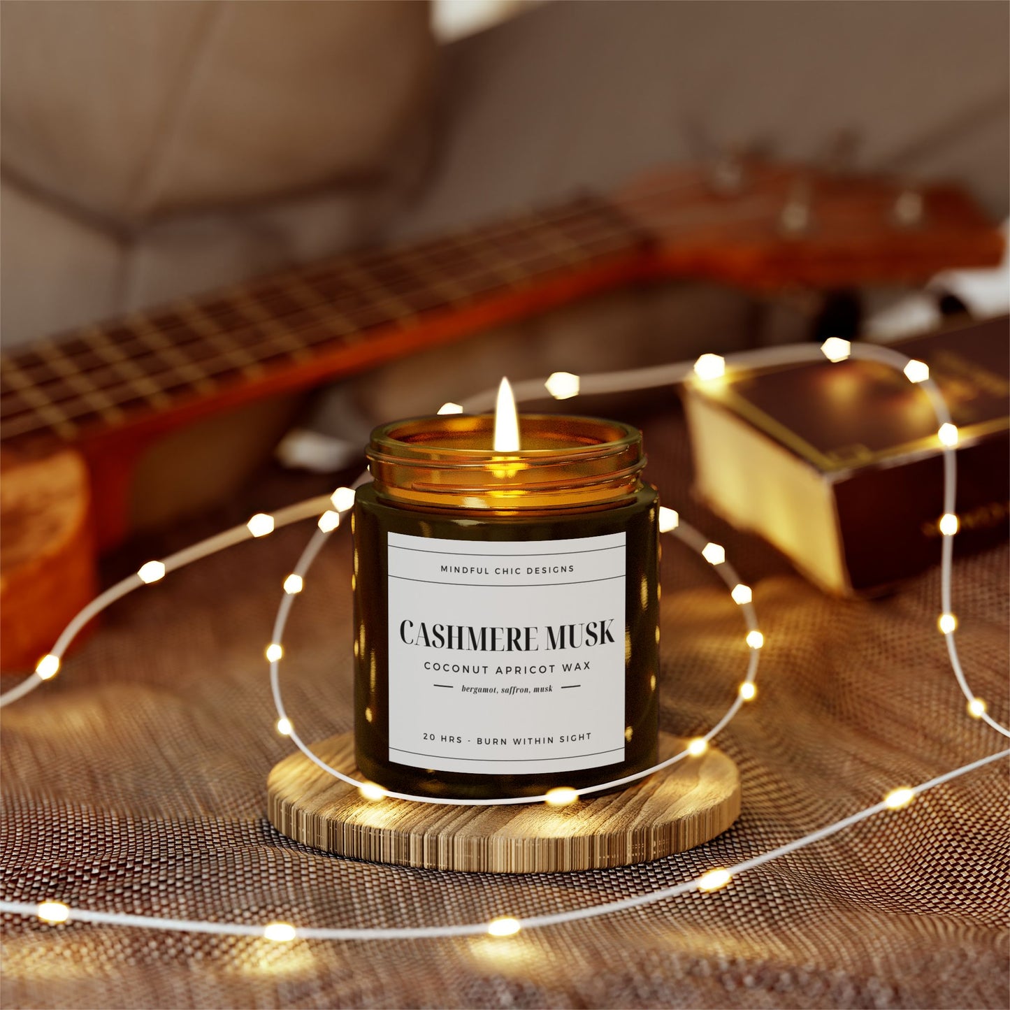 Scented Candle, Cashmere Musk, Amber Jar, 2 sizes - Mindful Chic Designs