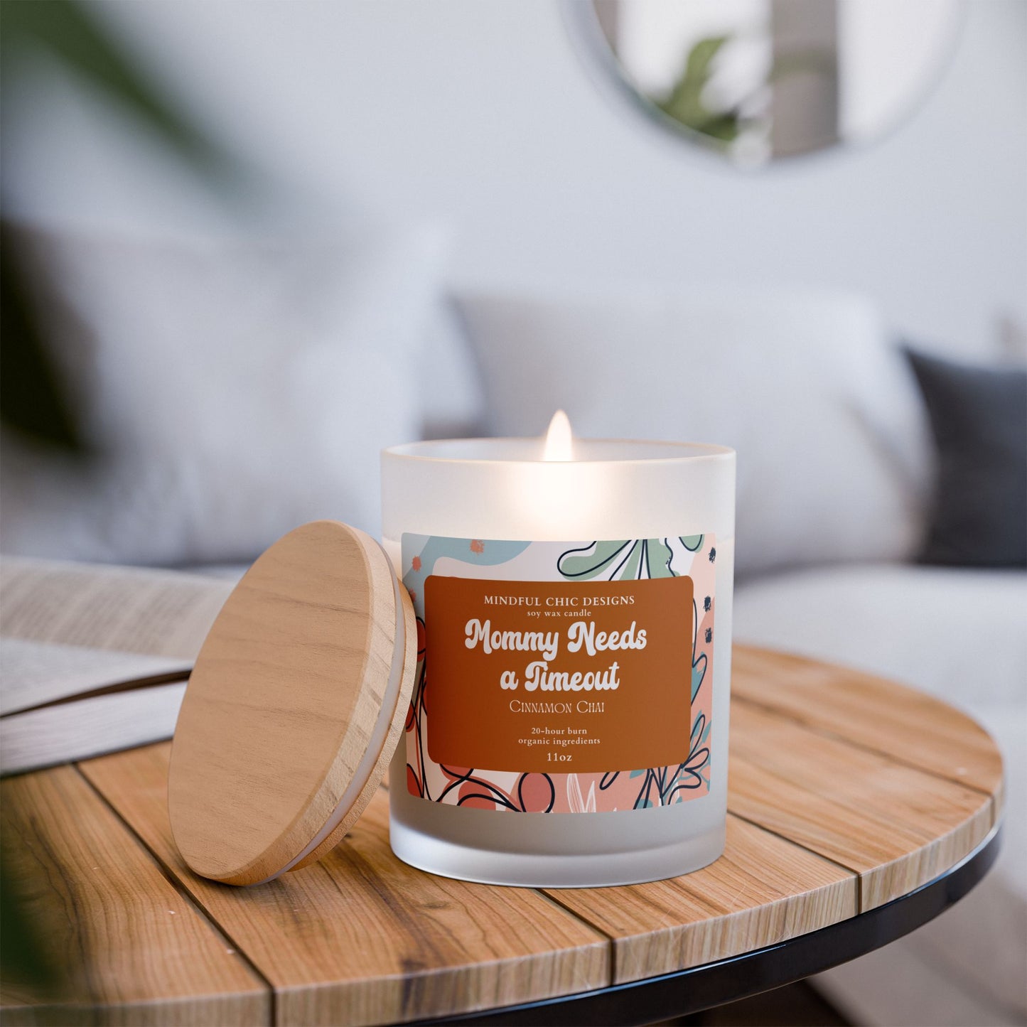 Scented Candle, Mommy Needs a Time Out Candle in Frosted Glass with Wood Wick, Eco-friendly Mom Gift - Mindful Chic Designs
