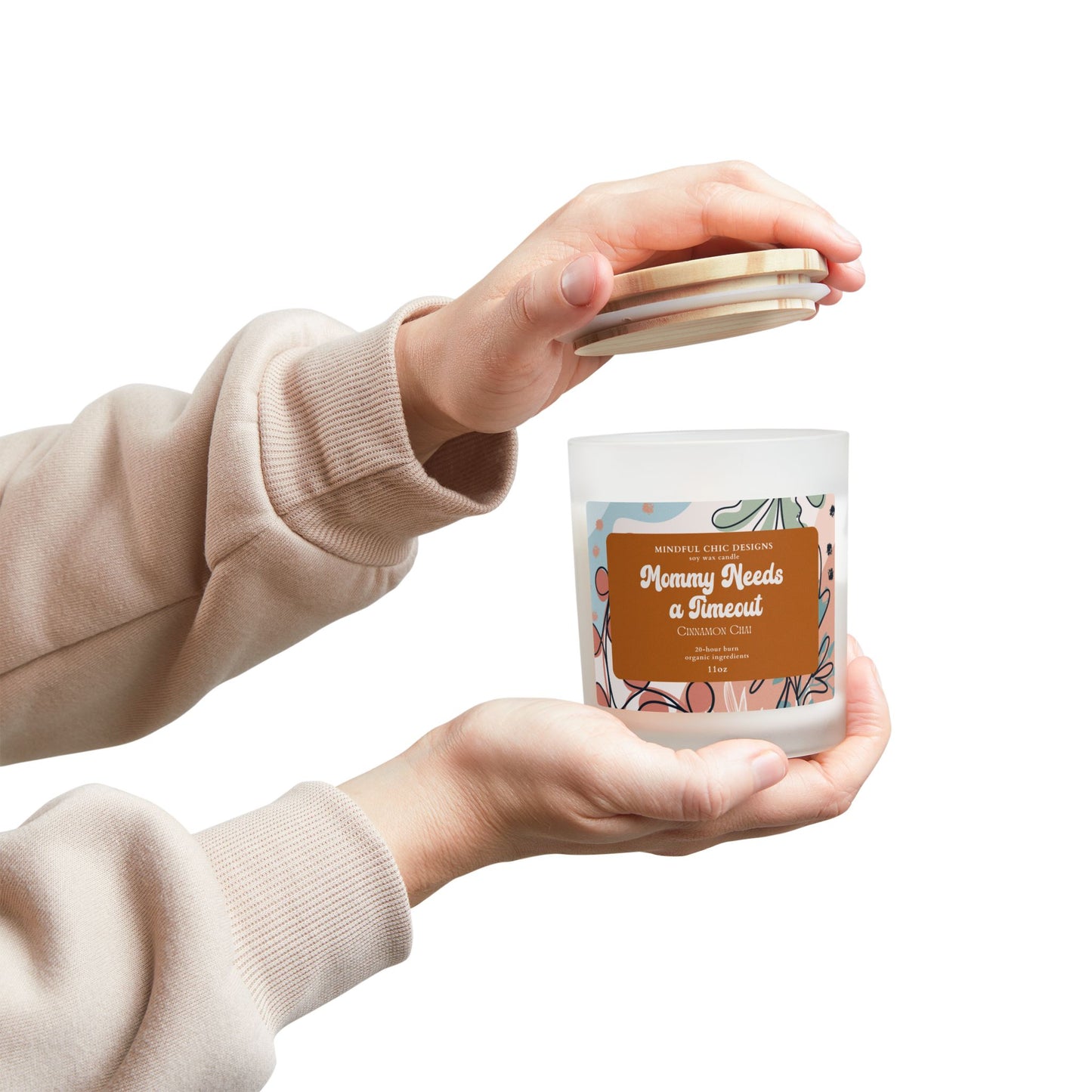 Scented Candle, Mommy Needs a Time Out Candle in Frosted Glass with Wood Wick, Eco-friendly Mom Gift - Mindful Chic Designs