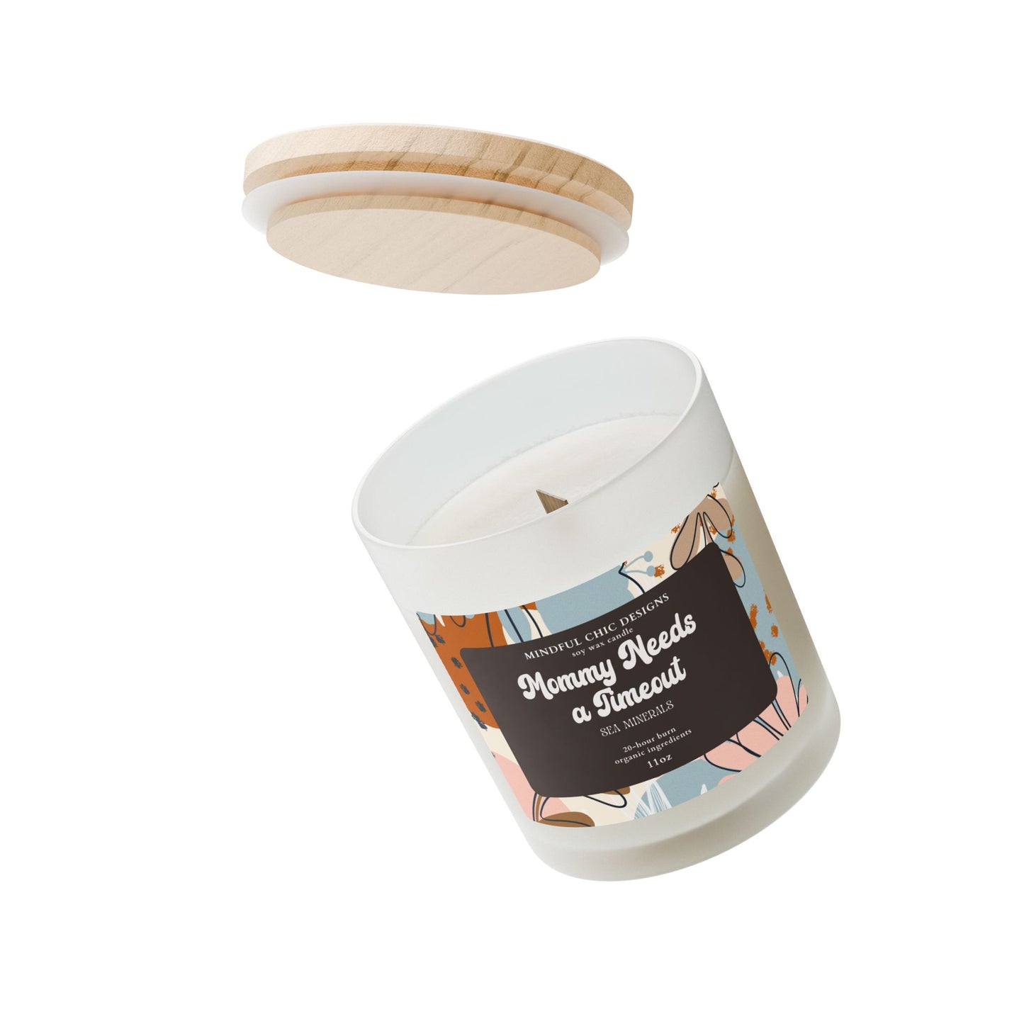 Scented Candle, Mommy Needs a Time Out Candle in Frosted Glass with Wood Wick, Eco-friendly Mom Gift - Mindful Chic Designs