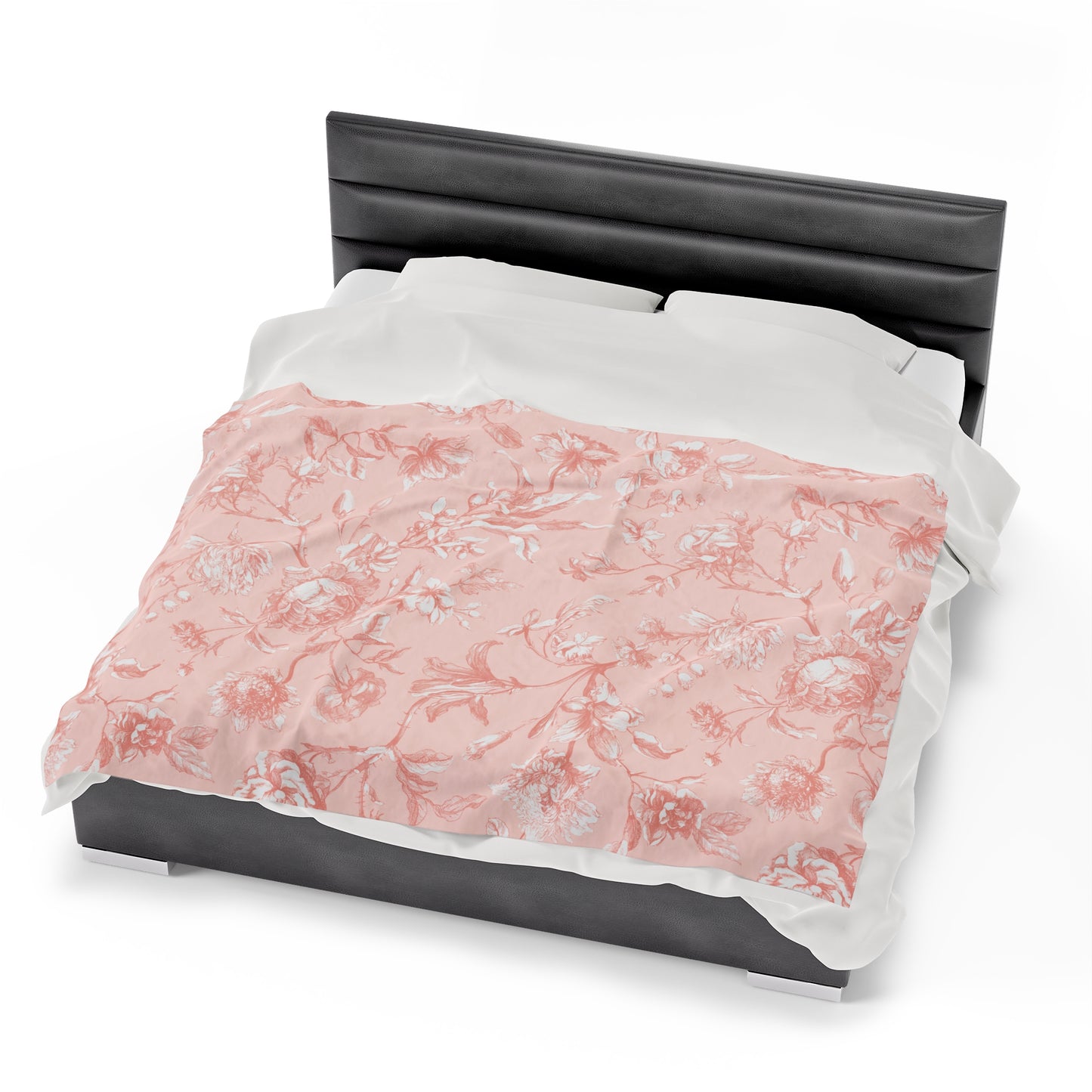 Pink Floral Toile Velveteen Plush Blanket Soft and Luxurious Blanket for Bedroom Floral toile velveteen blanket for cozy nights Blanket Throw for Bed