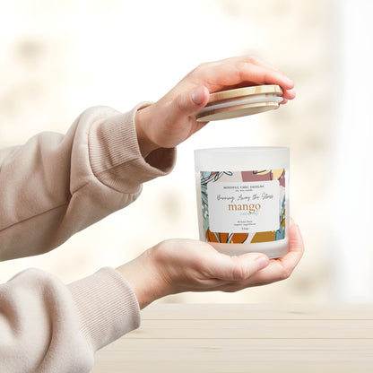 Mango Coconut Scented Candle - Relaxing Tropical Soy Wax Candle in Frosted Glass with Wooden Wick, Home Decor, Relaxation Gift, Calming Aromatherapy Candle