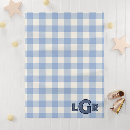 Personalized Fleece Baby Blanket with Custom Initials Blue and White Plaid Design Soft Newborn Blanket with Monogrammed Initials Custom baby blanket for baby shower gift