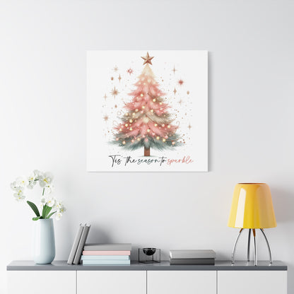 Pink Christmas tree wall art canvas for holiday decor Pink Christmas Decor Tis the Season Sparkling pink holiday wall art for home decor