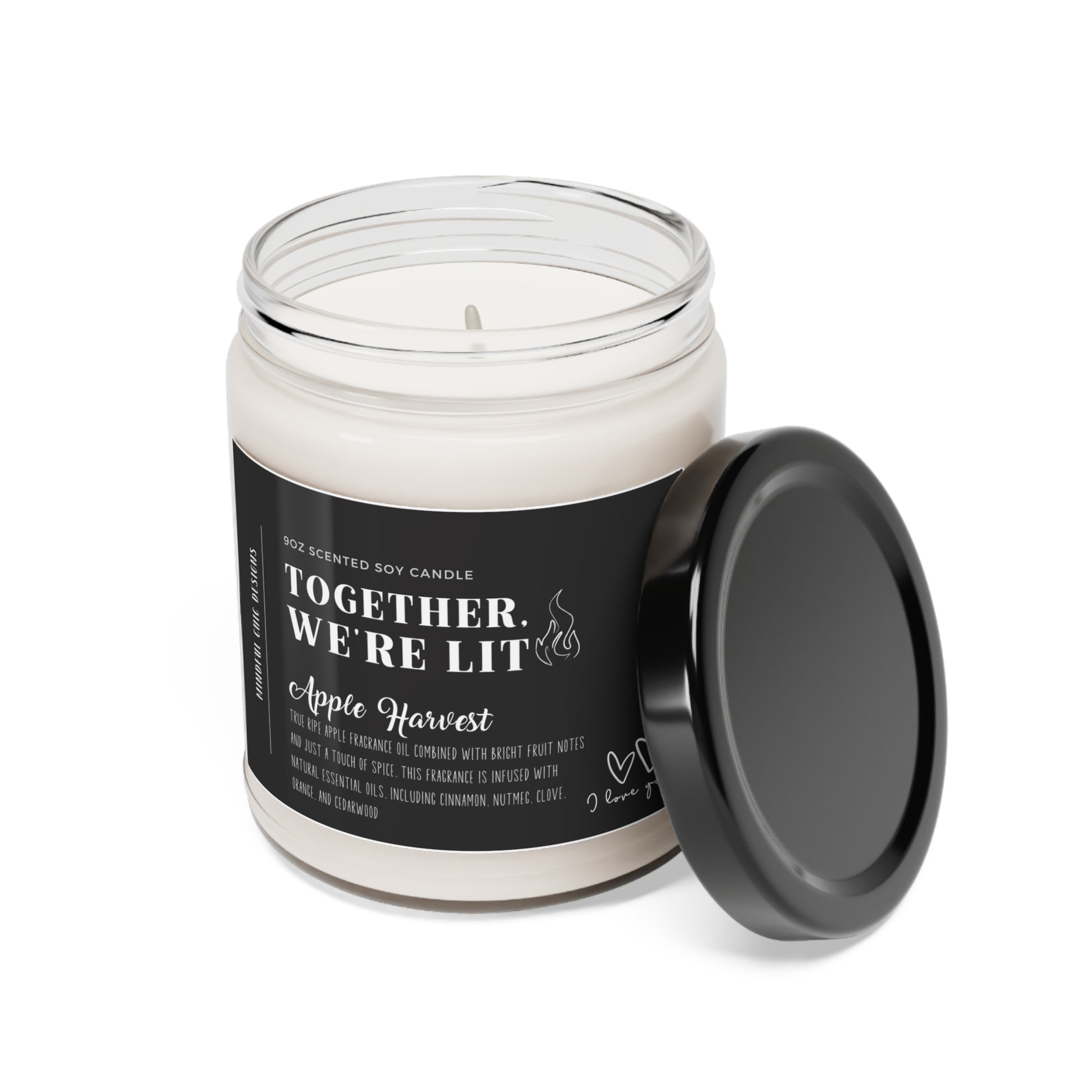 Together We're Lit Scented Soy Wax Romance Candle for Couples in 9oz Glass Jar - Mindful Chic Designs 