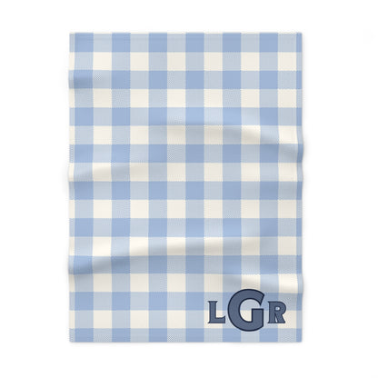 Personalized Fleece Baby Blanket with Custom Initials Blue and White Plaid Design Soft Newborn Blanket with Monogrammed Initials Custom baby blanket for baby shower gift