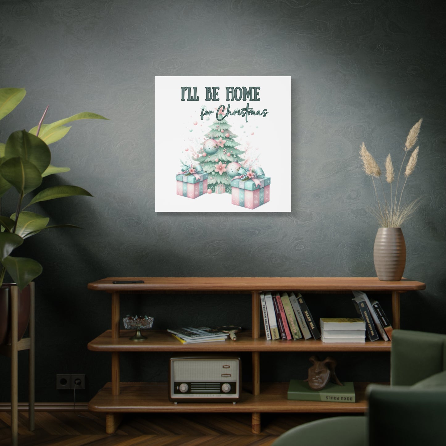 Home for Christmas Decor Indoor Pastel Christmas Tree Art Canvas for Wall Pastel Holiday Decor Printable Wall Art print for bedroom