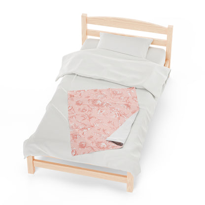 Pink Floral Toile Velveteen Plush Blanket Soft and Luxurious Blanket for Bedroom Floral toile velveteen blanket for cozy nights Blanket Throw for Bed