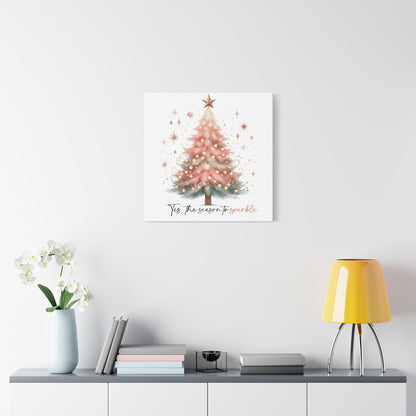 Pink Christmas tree wall art canvas for holiday decor Pink Christmas Decor Tis the Season Sparkling pink holiday wall art for home decor