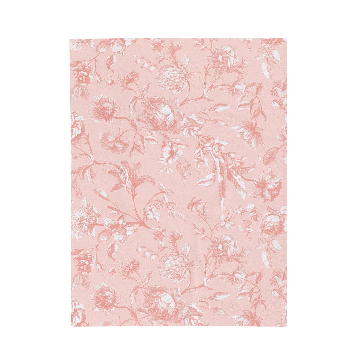 Pink Floral Toile Velveteen Plush Blanket Soft and Luxurious Blanket for Bedroom Floral toile velveteen blanket for cozy nights Blanket Throw for Bed