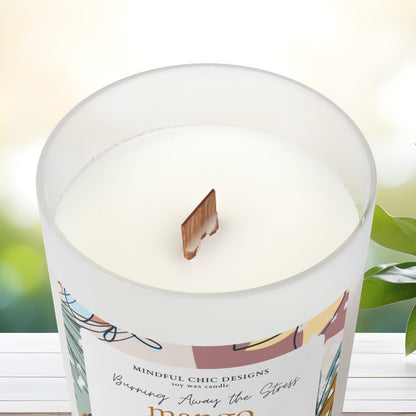 Mango Coconut Scented Candle - Relaxing Tropical Soy Wax Candle in Frosted Glass with Wooden Wick, Home Decor, Relaxation Gift, Calming Aromatherapy Candle