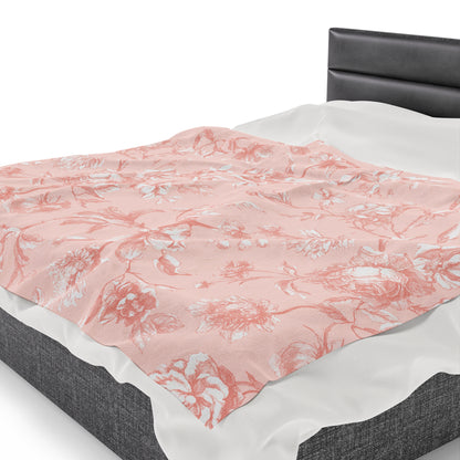 Pink Floral Toile Velveteen Plush Blanket Soft and Luxurious Blanket for Bedroom Floral toile velveteen blanket for cozy nights Blanket Throw for Bed