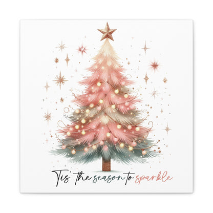 Pink Christmas tree wall art canvas for holiday decor Pink Christmas Decor Tis the Season Sparkling pink holiday wall art for home decor