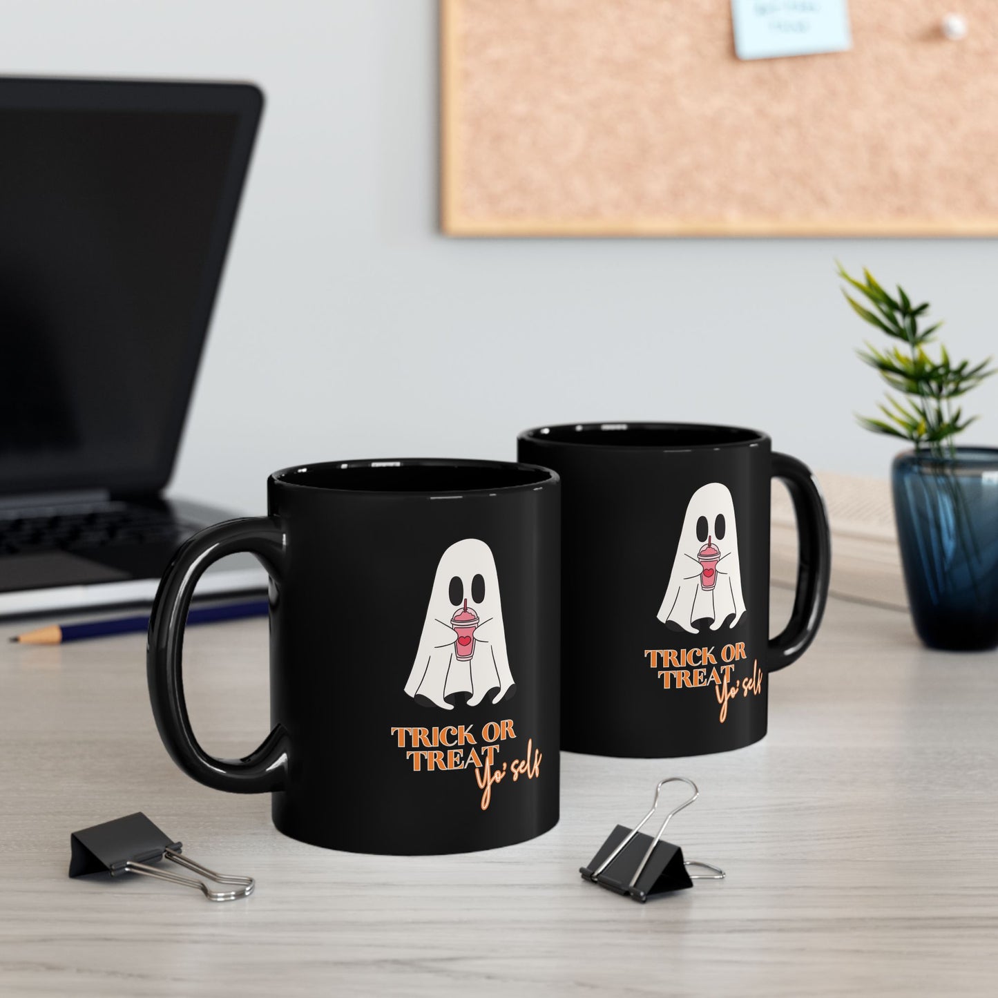 Halloween Coffee Mug Gift for Friend Black Coffee Cup with Cute Ghost Design for Halloween Gift Perfect for Fall Halloween Party Supplies - Mindful Chic Designs 