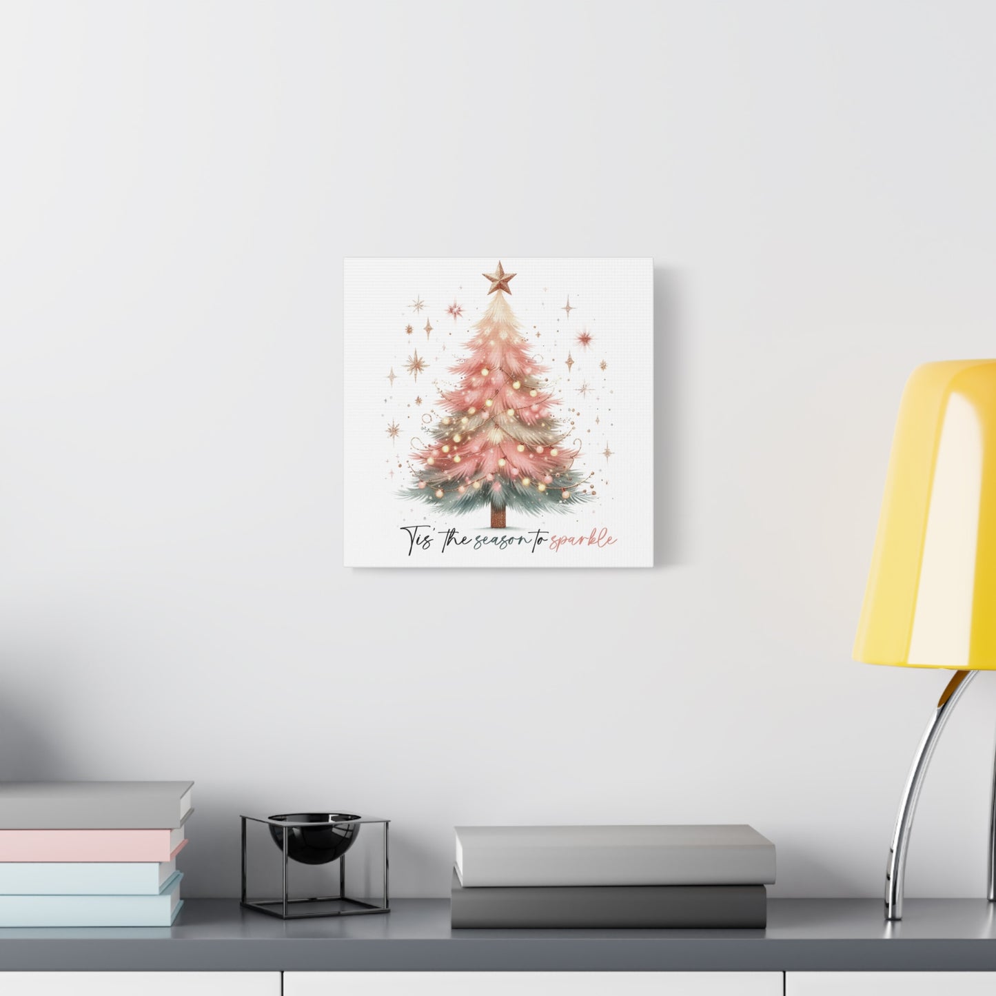 Pink Christmas tree wall art canvas for holiday decor Pink Christmas Decor Tis the Season Sparkling pink holiday wall art for home decor