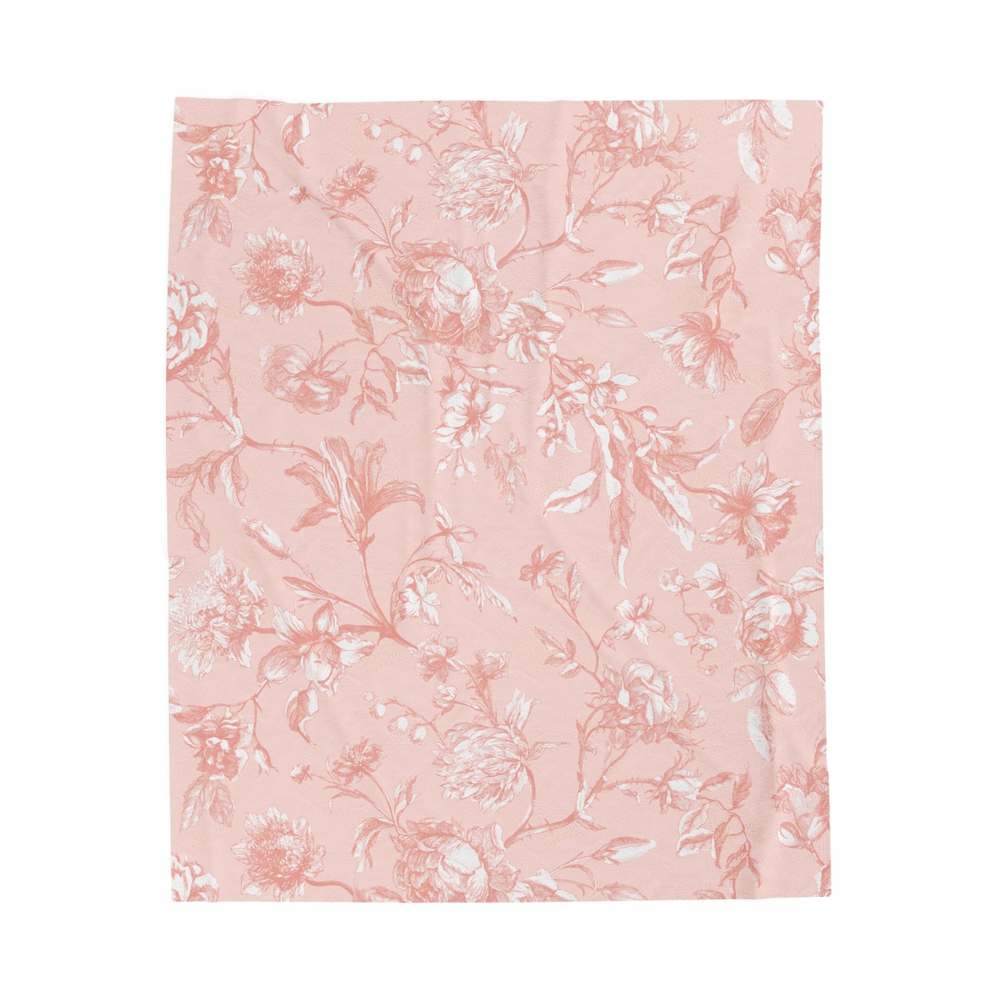 Pink Floral Toile Velveteen Plush Blanket Soft and Luxurious Blanket for Bedroom Floral toile velveteen blanket for cozy nights Blanket Throw for Bed