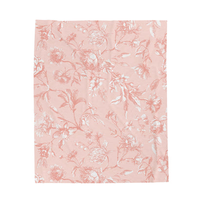 Pink Floral Toile Velveteen Plush Blanket Soft and Luxurious Blanket for Bedroom Floral toile velveteen blanket for cozy nights Blanket Throw for Bed