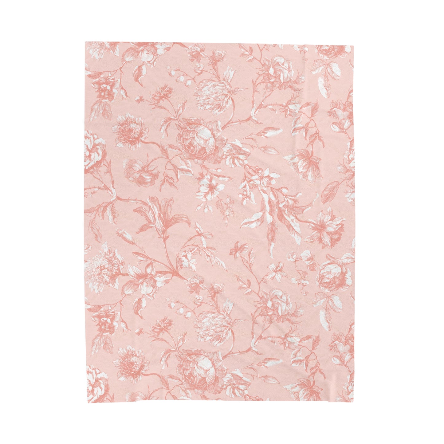 Pink Floral Toile Velveteen Plush Blanket Soft and Luxurious Blanket for Bedroom Floral toile velveteen blanket for cozy nights Blanket Throw for Bed