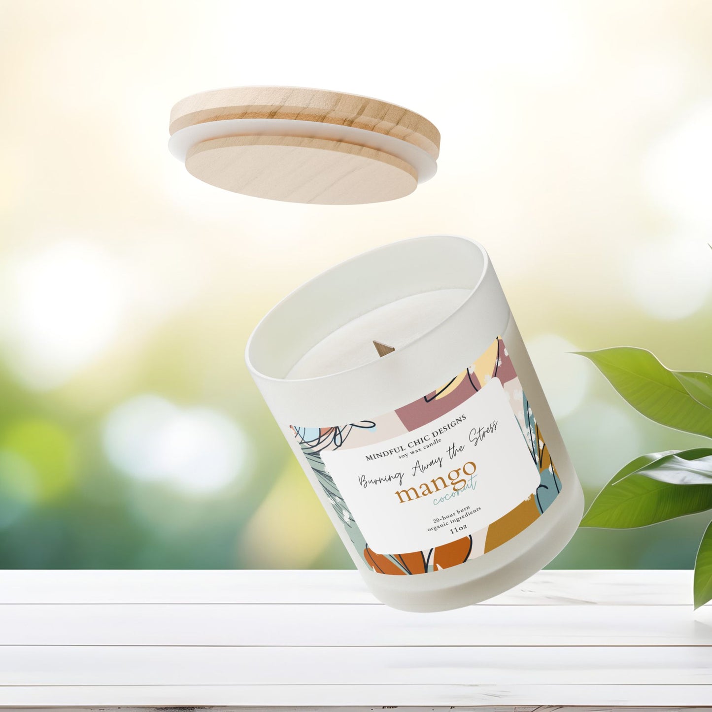 Mango Coconut Scented Candle - Relaxing Tropical Soy Wax Candle in Frosted Glass with Wooden Wick, Home Decor, Relaxation Gift, Calming Aromatherapy Candle