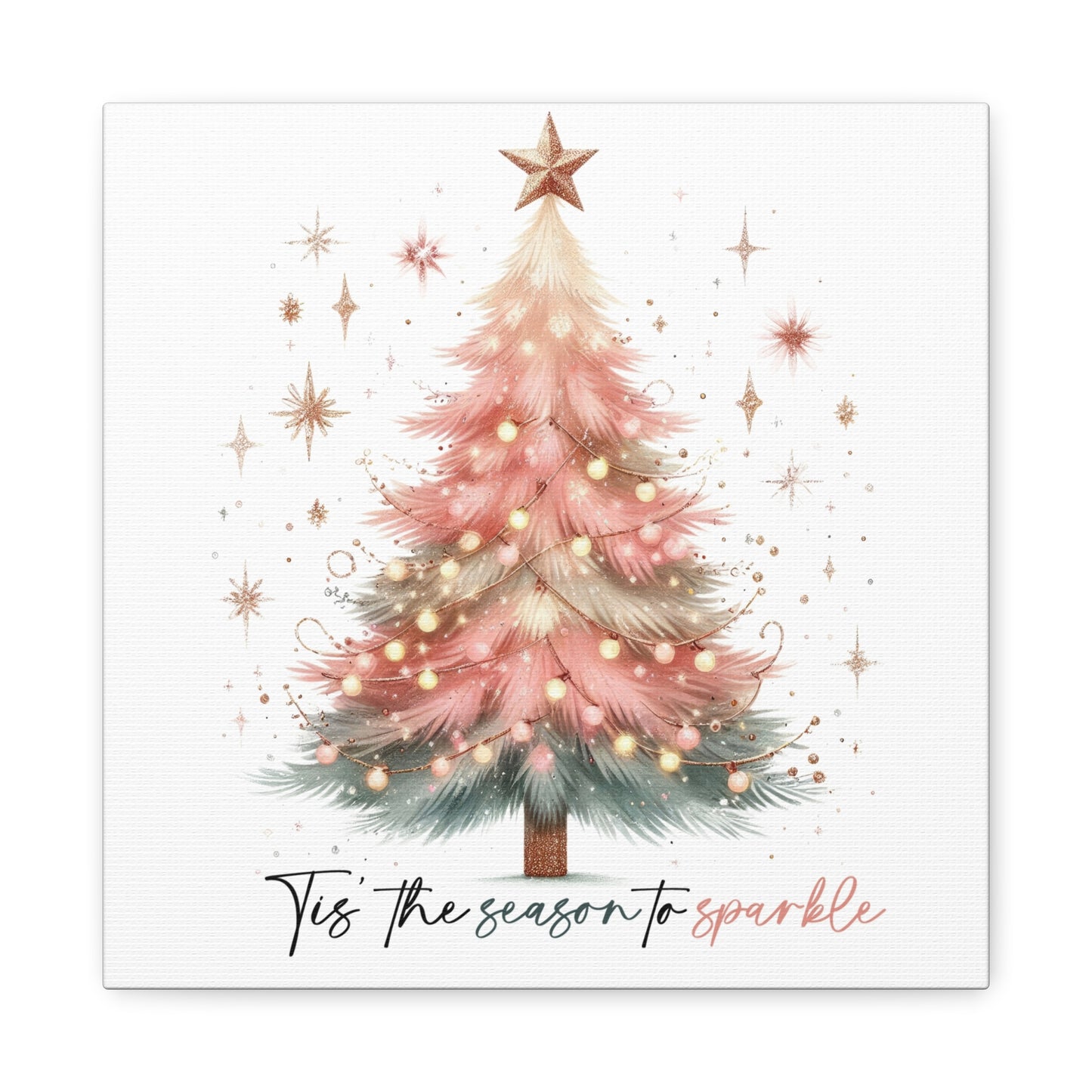 Pink Christmas tree wall art canvas for holiday decor Pink Christmas Decor Tis the Season Sparkling pink holiday wall art for home decor