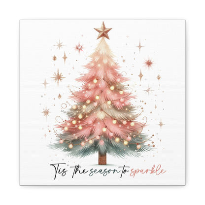 Pink Christmas tree wall art canvas for holiday decor Pink Christmas Decor Tis the Season Sparkling pink holiday wall art for home decor