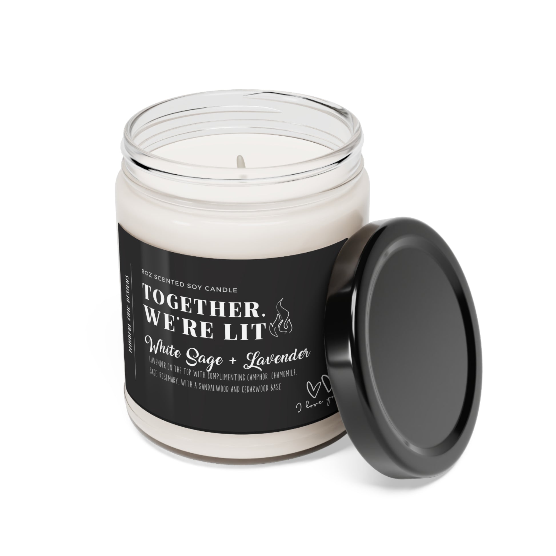 Together We're Lit Scented Soy Wax Romance Candle for Couples in 9oz Glass Jar - Mindful Chic Designs 