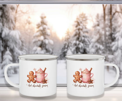 Cute Winter Mug for Christmas Gifts Pink Boho Cozy Winter Mug Gingerbread Man Rustic Christmas Mug for Hot Cocoa Camping Holiday Gift