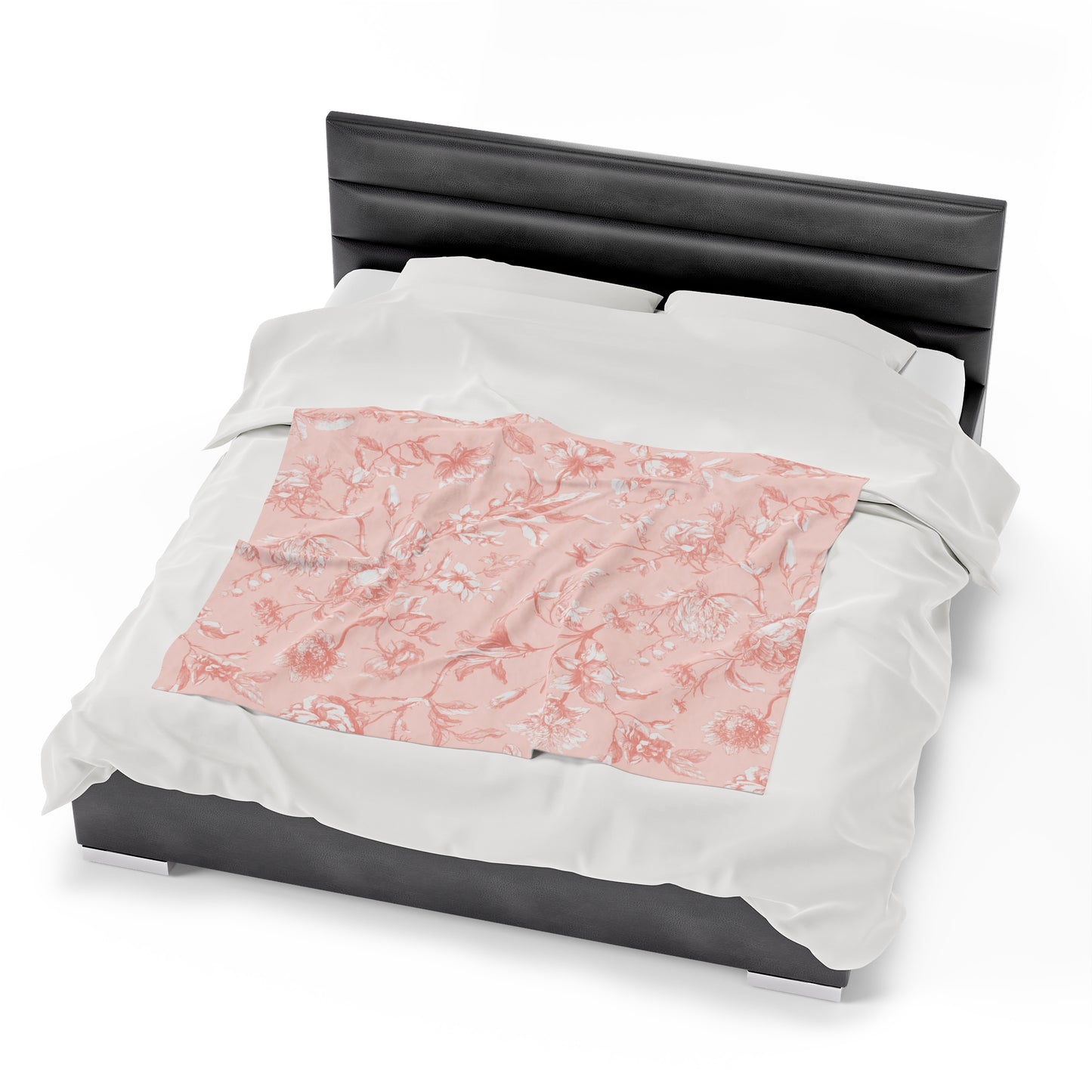 Pink Floral Toile Velveteen Plush Blanket Soft and Luxurious Blanket for Bedroom Floral toile velveteen blanket for cozy nights Blanket Throw for Bed