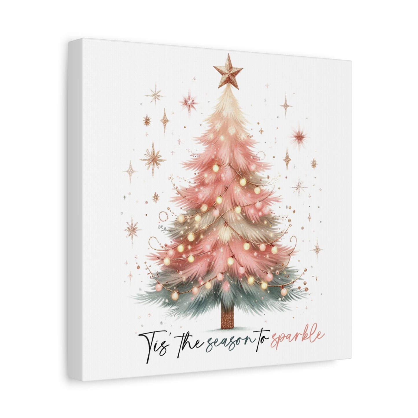 Pink Christmas tree wall art canvas for holiday decor Pink Christmas Decor Tis the Season Sparkling pink holiday wall art for home decor