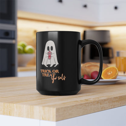 Halloween Coffee Mug Gift for Friend Black Coffee Cup with Cute Ghost Design for Halloween Gift Perfect for Fall Halloween Party Supplies - Mindful Chic Designs 