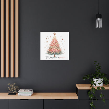 Pink Christmas tree wall art canvas for holiday decor Pink Christmas Decor Tis the Season Sparkling pink holiday wall art for home decor