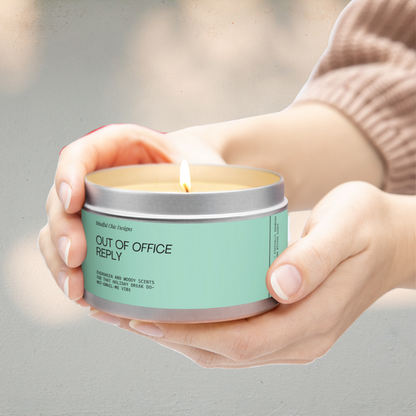 Evergreen Woody Scent Tin Candle Winter Aromatherapy Natural Coconut Soy Wax Long-Lasting Cozy Holiday Gift for Office Christmas Party Mini Candle Out of Office Reply