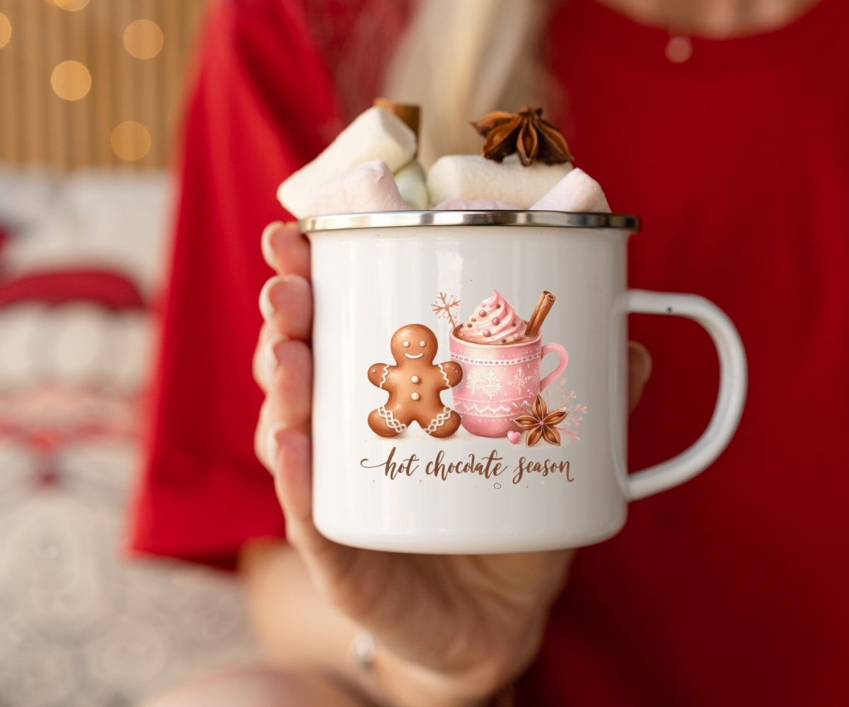 Cute Winter Mug for Christmas Gifts Pink Boho Cozy Winter Mug Gingerbread Man Rustic Christmas Mug for Hot Cocoa Camping Holiday Gift