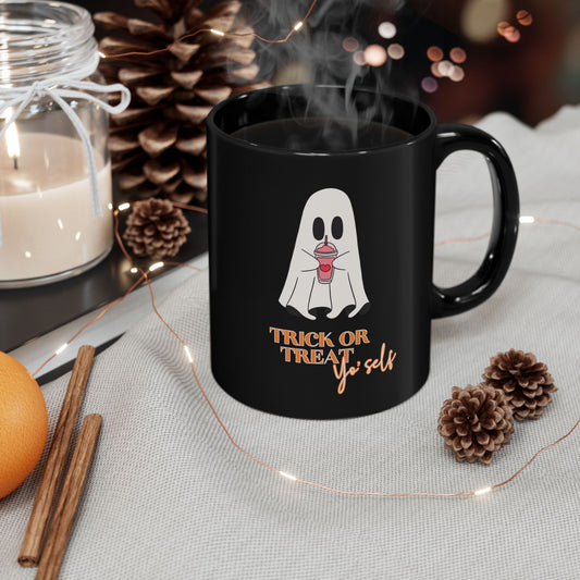 Halloween Coffee Mug Gift for Friend Black Coffee Cup with Cute Ghost Design for Halloween Gift Perfect for Fall Halloween Party Supplies - Mindful Chic Designs 