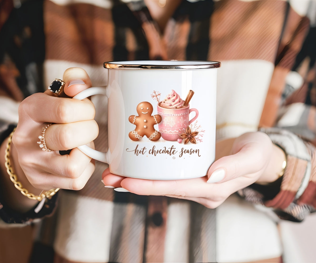 Cute Winter Mug for Christmas Gifts Pink Boho Cozy Winter Mug Gingerbread Man Rustic Christmas Mug for Hot Cocoa Camping Holiday Gift