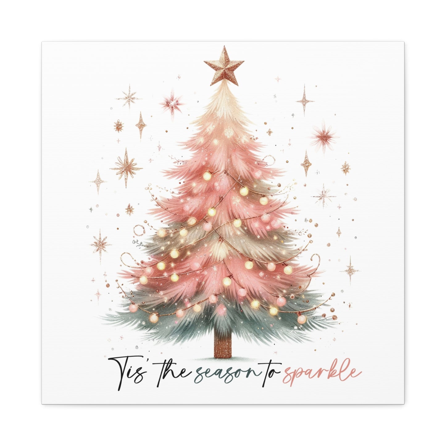 Pink Christmas tree wall art canvas for holiday decor Pink Christmas Decor Tis the Season Sparkling pink holiday wall art for home decor