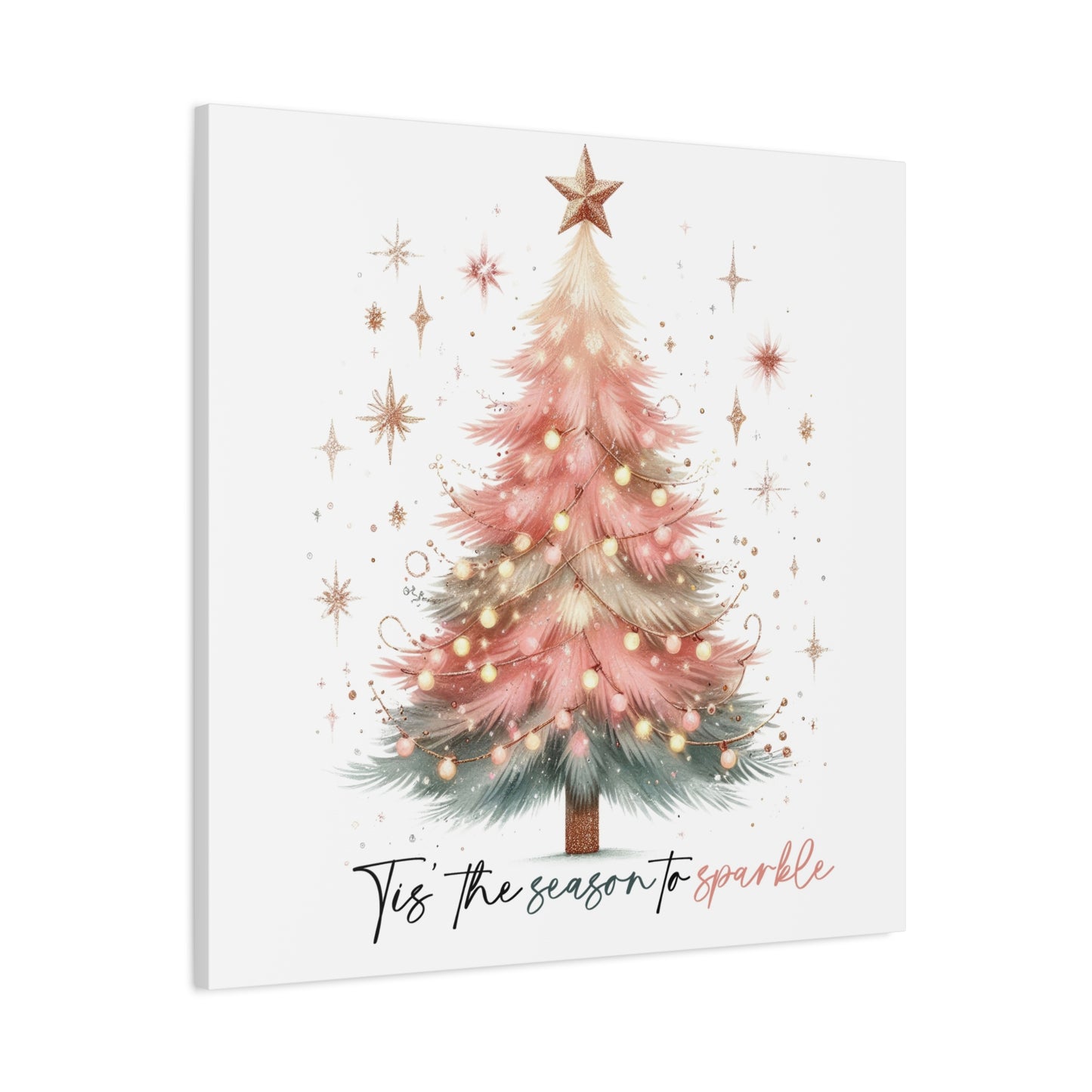 Pink Christmas tree wall art canvas for holiday decor Pink Christmas Decor Tis the Season Sparkling pink holiday wall art for home decor