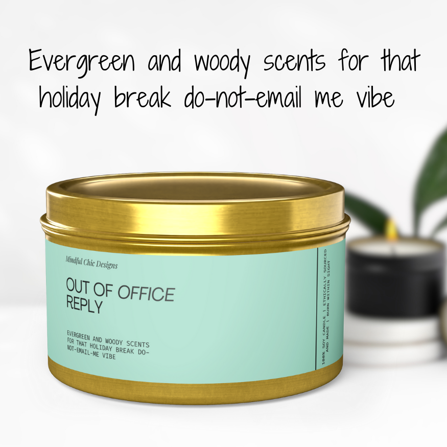 Evergreen Woody Scent Tin Candle Winter Aromatherapy Natural Coconut Soy Wax Long-Lasting Cozy Holiday Gift for Office Christmas Party Mini Candle Out of Office Reply