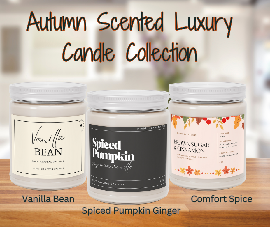 Fall Scented Candle Collection Cozy Fall Candles with Warm Autumn Fragrances Hand Poured Natural Soy Wax Cozy Home Decor Seasonal Candle Set - Mindful Chic Designs 