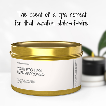 Spa Retreat Scented Tin Candle Natural Coconut Soy Wax Long-Lasting Relaxation Office Gift for Coworker Stress Relief Funny Aromatherapy Small Candle - Mindful Chic Designs 