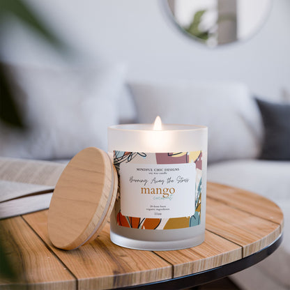 Mango Coconut Scented Candle - Relaxing Tropical Soy Wax Candle in Frosted Glass with Wooden Wick, Home Decor, Relaxation Gift, Calming Aromatherapy Candle