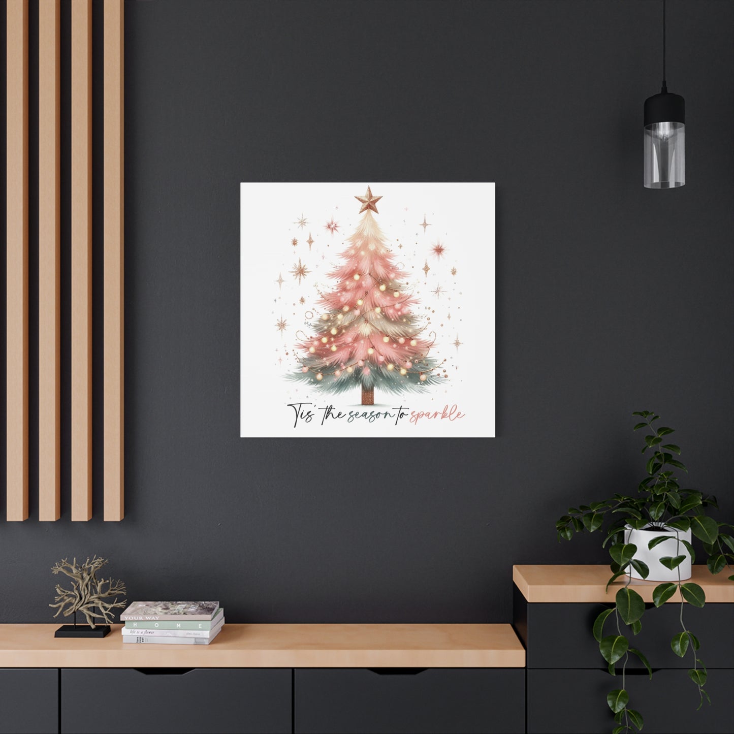 Pink Christmas tree wall art canvas for holiday decor Pink Christmas Decor Tis the Season Sparkling pink holiday wall art for home decor