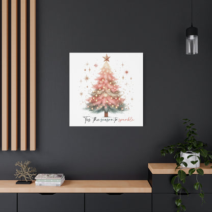 Pink Christmas tree wall art canvas for holiday decor Pink Christmas Decor Tis the Season Sparkling pink holiday wall art for home decor